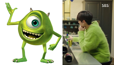 Mike Wazoski and Joon Jae's green jumper comparison